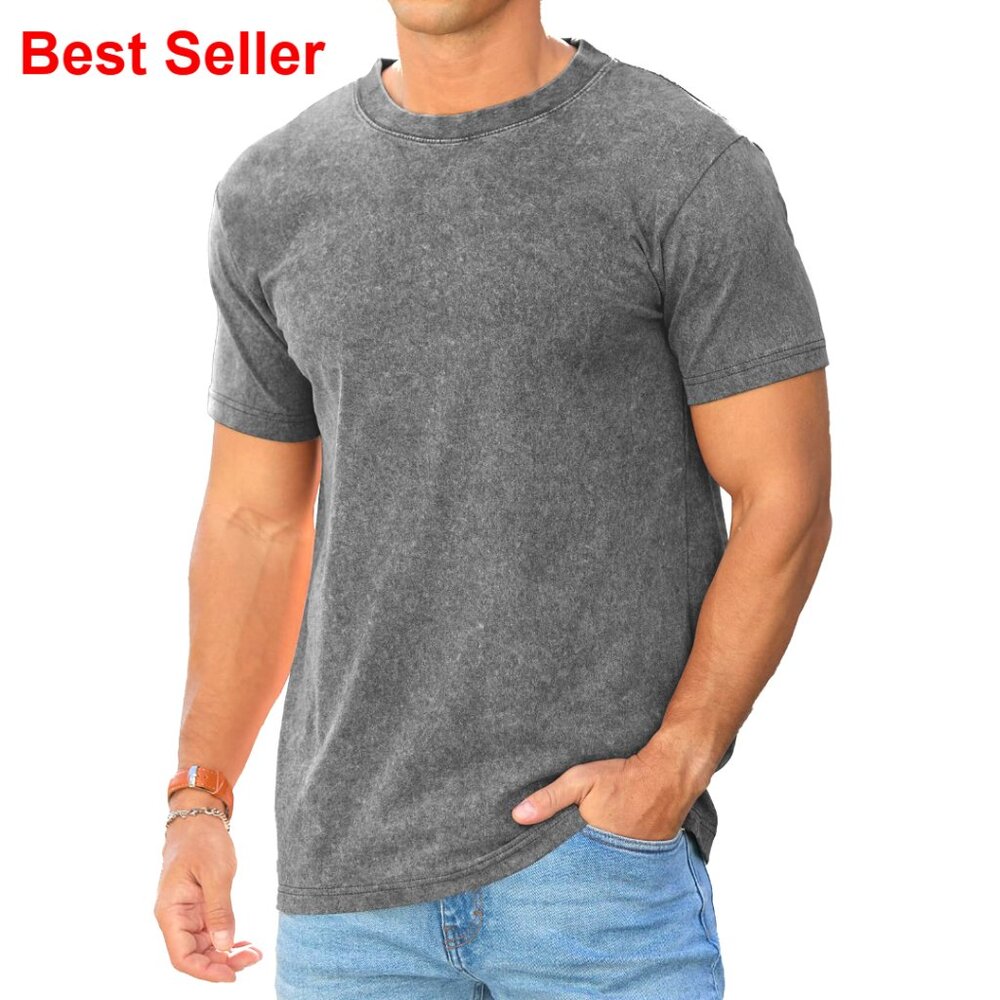 Vintage Washed Cotton Shirt Relaxed Fit Distressed Casual Short Sleeve